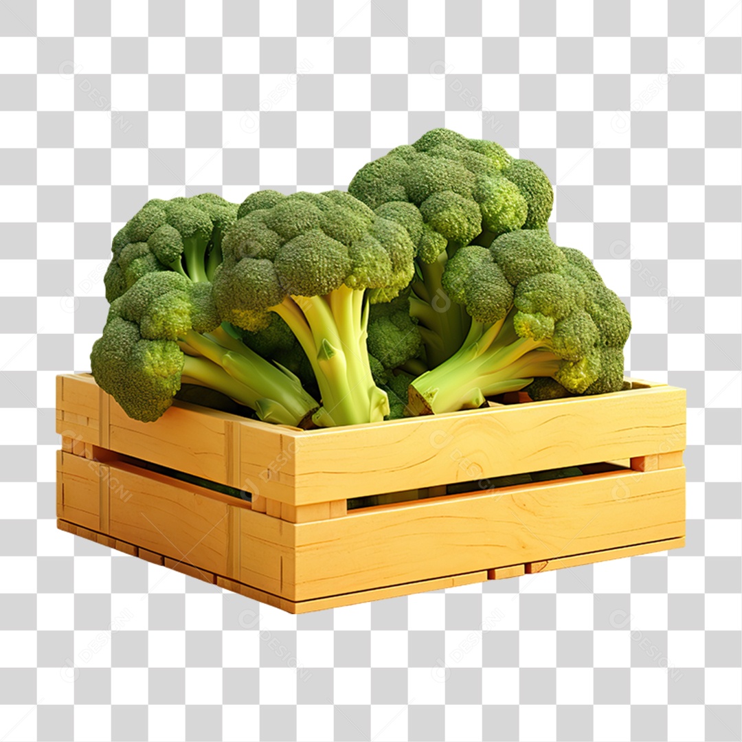 Caixa de Madeira com Verduras Frutas e Legumes PNG Transparente