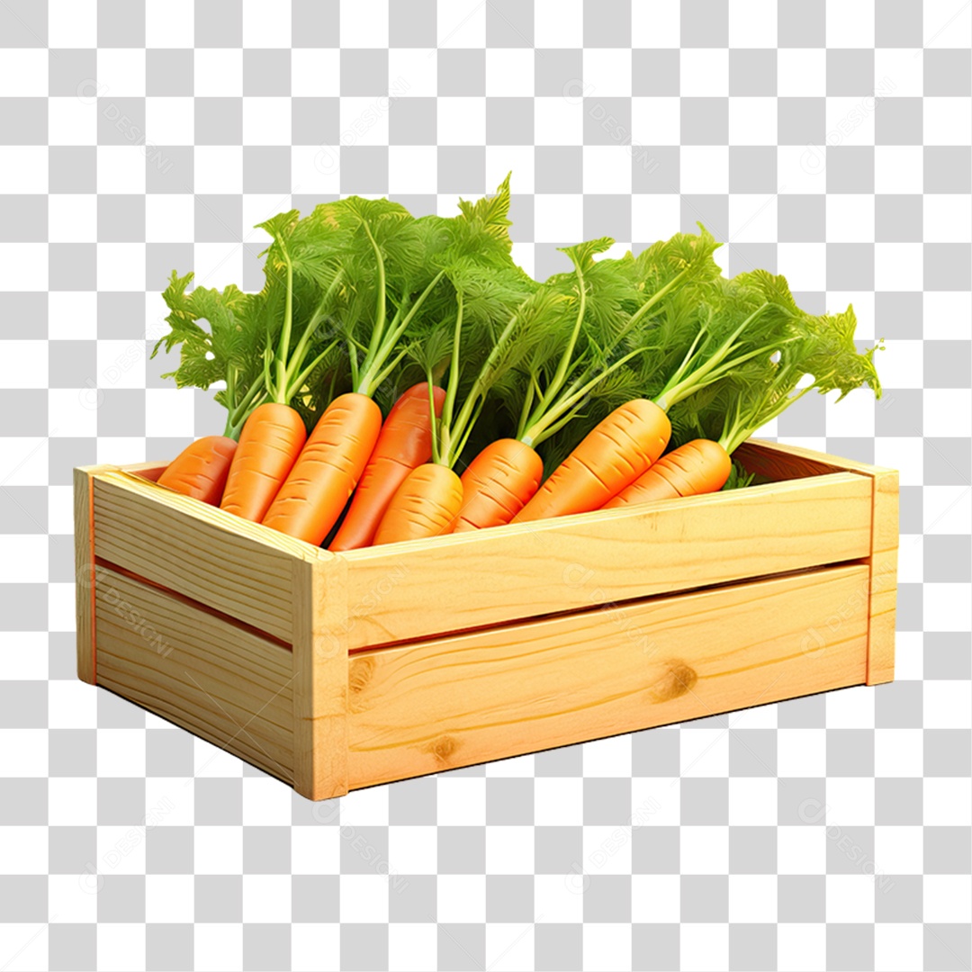 Caixa de Madeira com Verduras Frutas e Legumes PNG Transparente