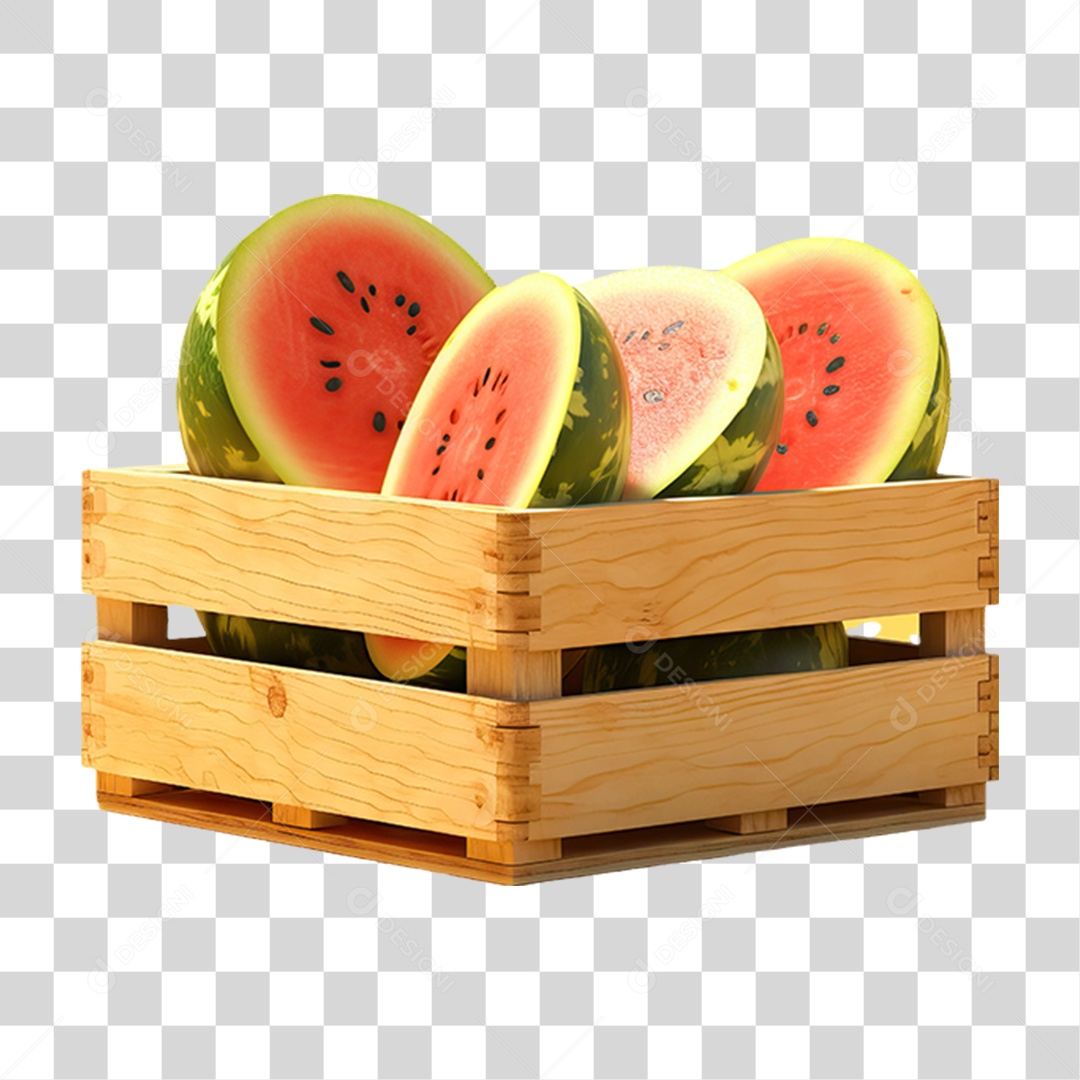 Caixa de Madeira com Verduras Frutas e Legumes PNG Transparente