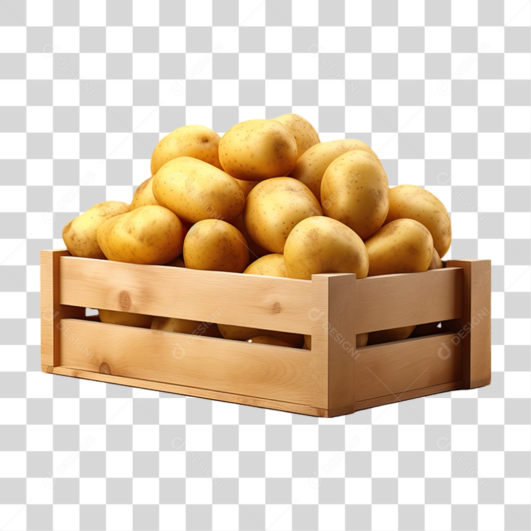 Caixa de Madeira com Verduras Frutas e Legumes PNG Transparente