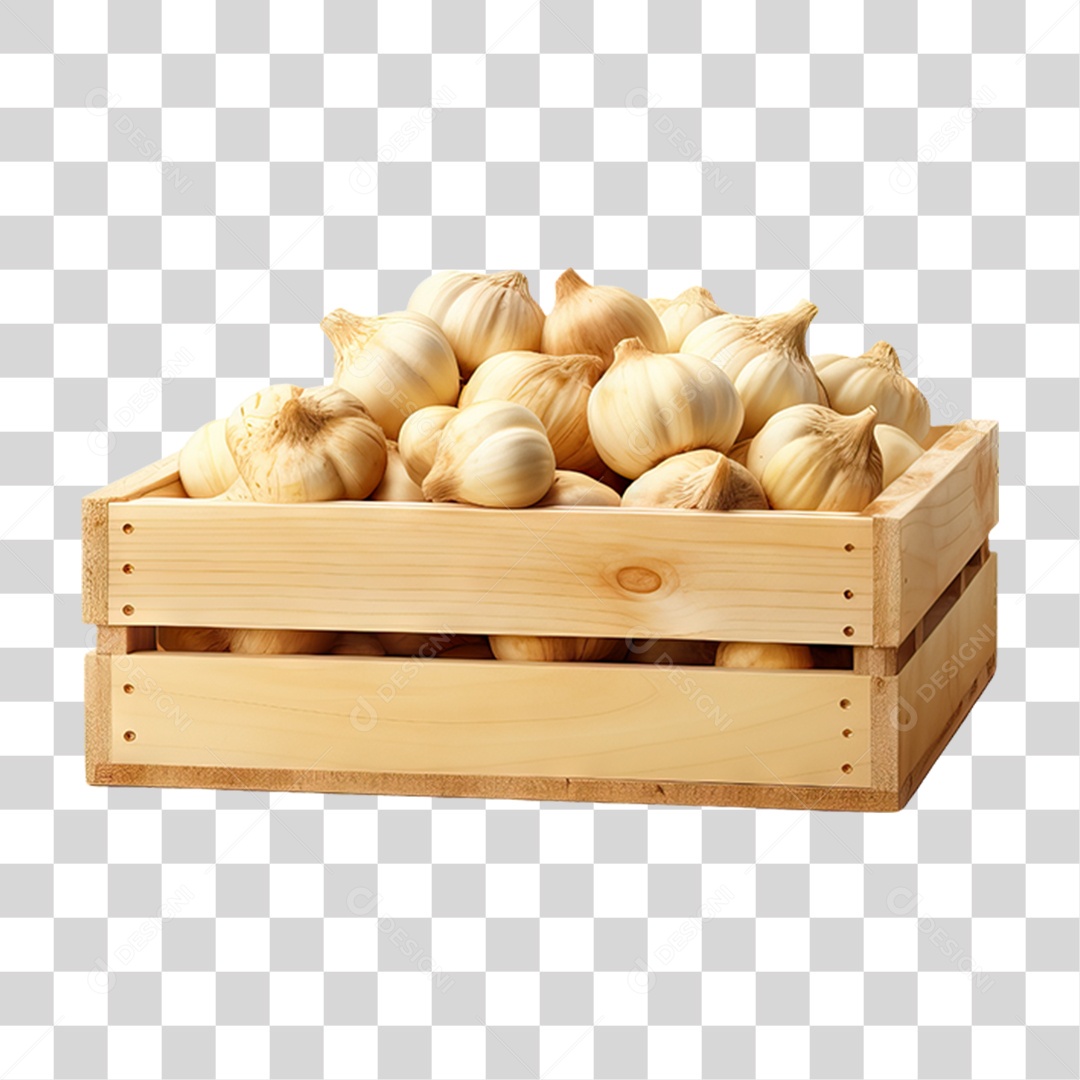 Caixa de Madeira com Verduras Frutas e Legumes PNG Transparente