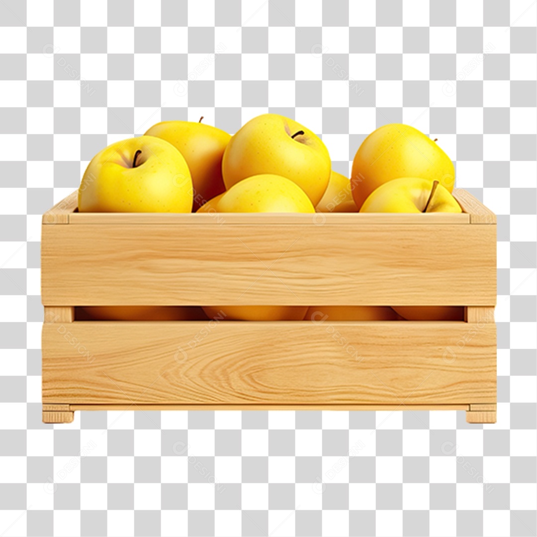 Caixa de Madeira com Verduras Frutas e Legumes PNG Transparente