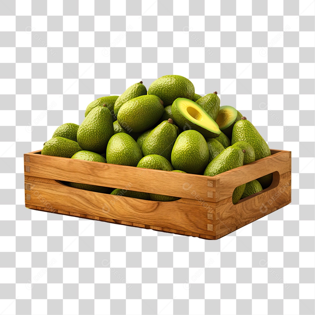 Caixa de Madeira com Verduras Frutas e Legumes PNG Transparente