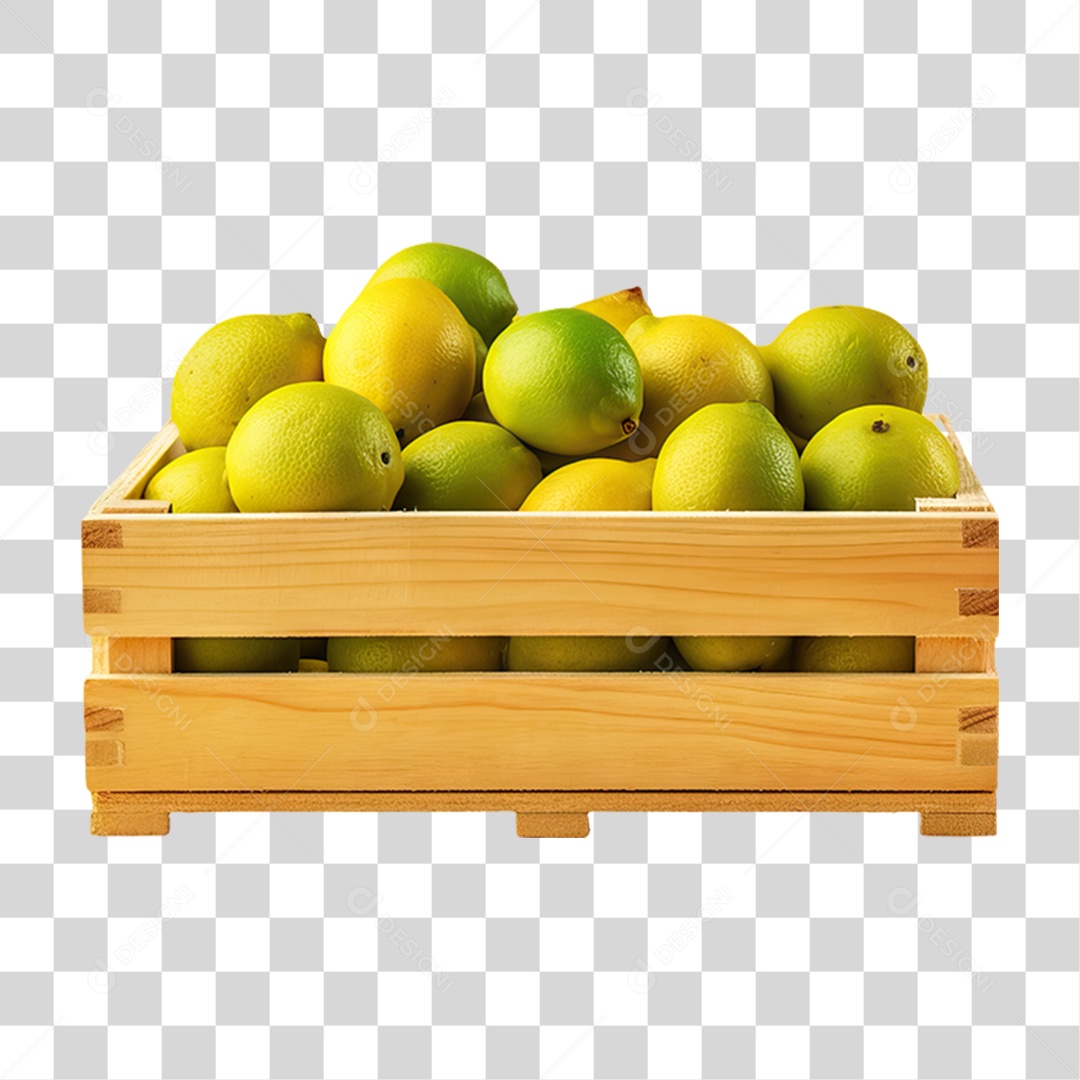 Caixa de Madeira com Verduras Frutas e Legumes PNG Transparente