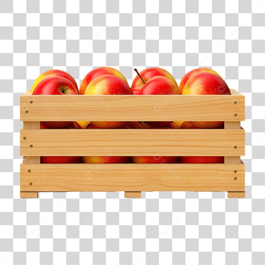 Caixa de Madeira com Verduras Frutas e Legumes PNG Transparente