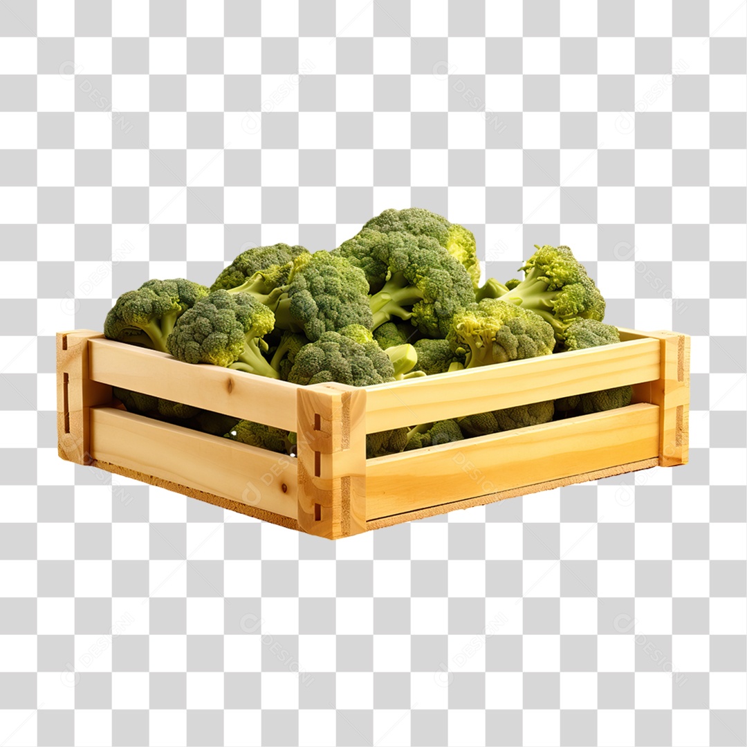 Caixa de Madeira com Verduras Frutas e Legumes PNG Transparente