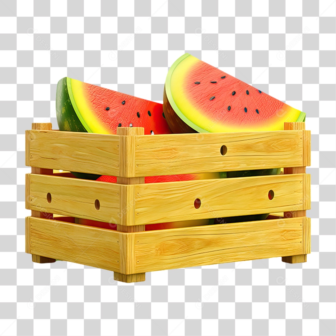 Caixa de Madeira com Verduras Frutas e Legumes PNG Transparente