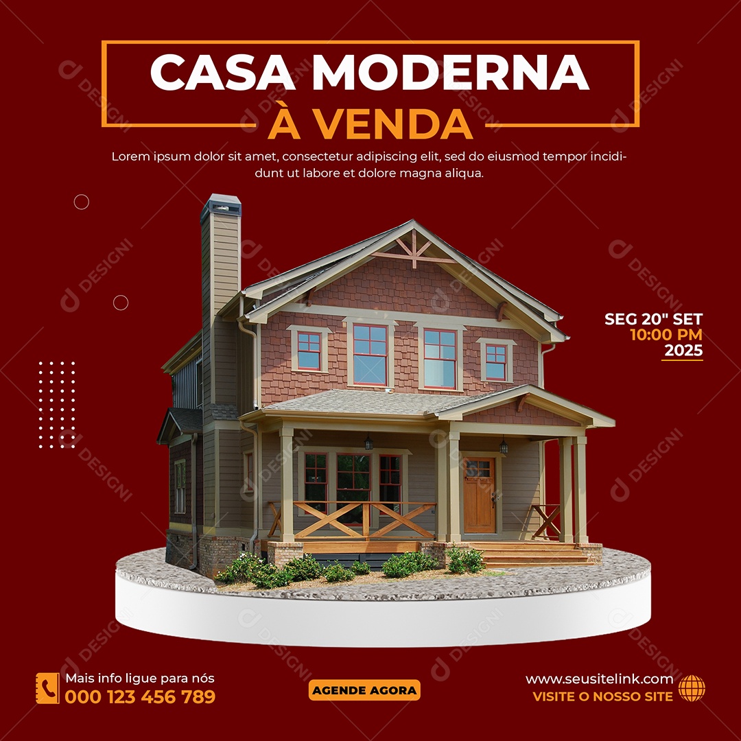 Social Media Casa Moderna à Venda Imobiliária PSD Editável