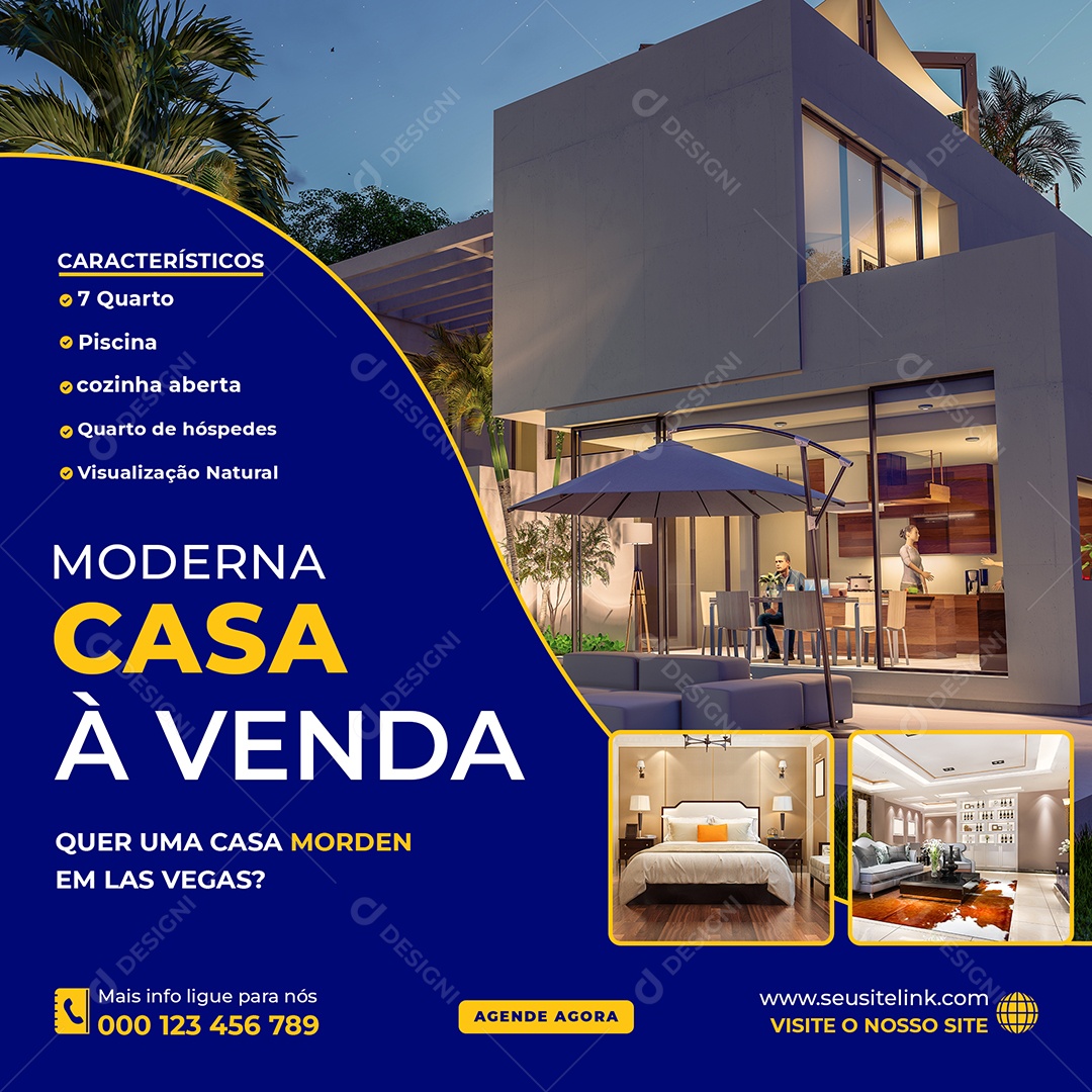 Imobiliária Casa Moderna à Venda Social Media PSD Editável