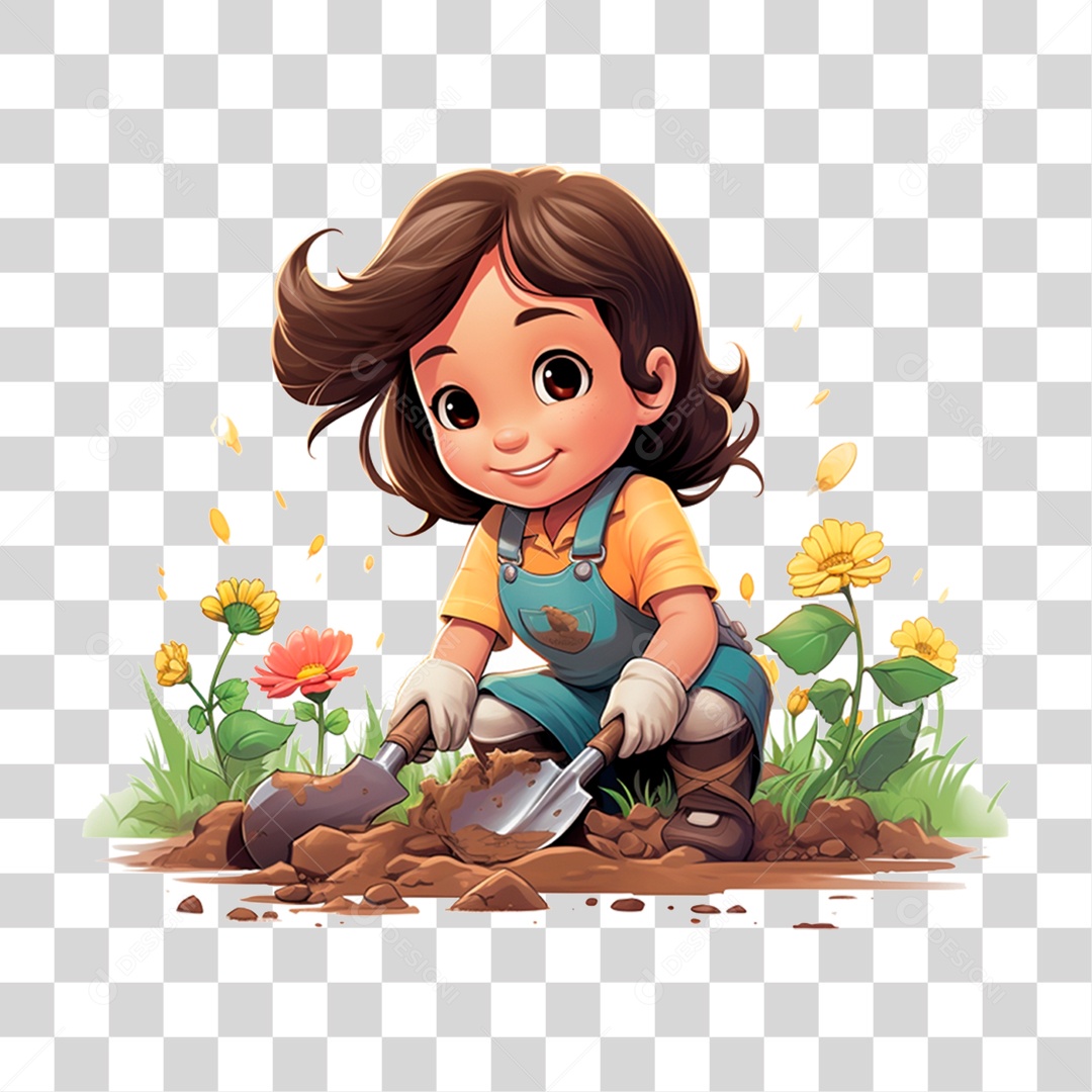 Criança Arrumando a Terra Para Plantar PNG Transparente