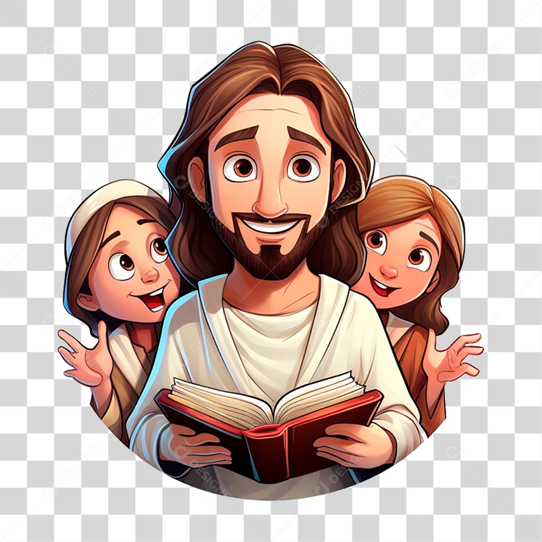 Jesus com Crianças em Desenho PNG Transparente