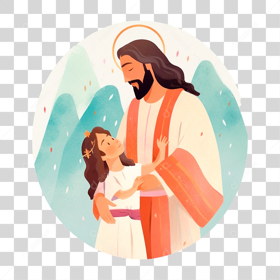 Jesus com Criança em Desenho PNG Transparente