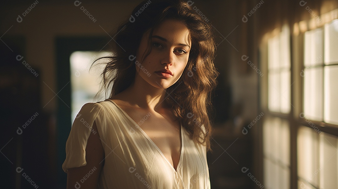 Retrato analógico de uma linda mulher posando artística