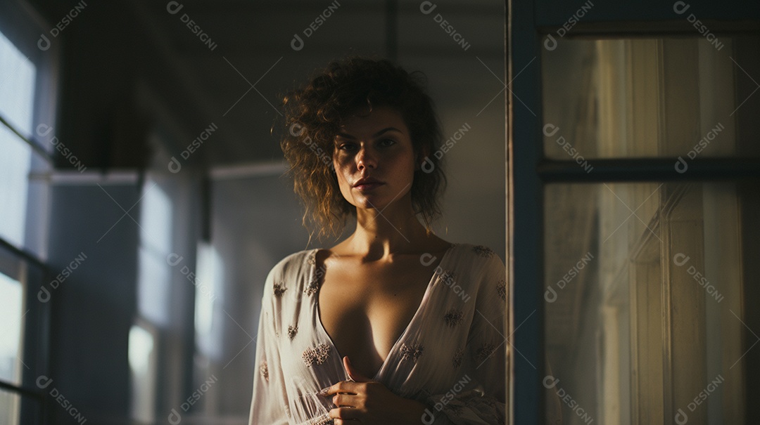 Retrato analógico de uma linda mulher posando artística