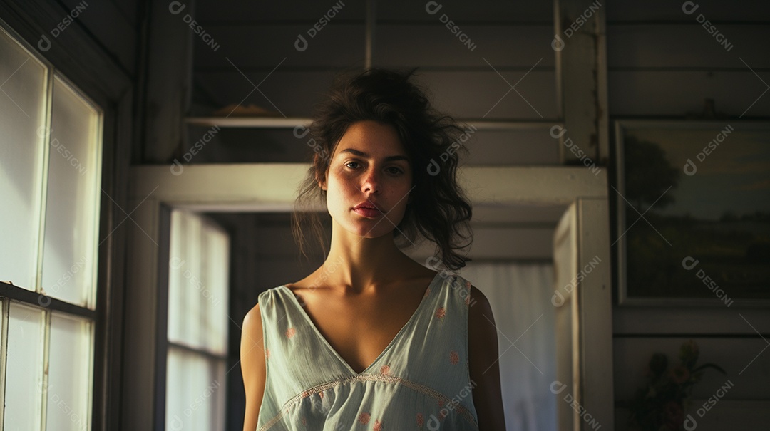 Retrato analógico de uma linda mulher posando artística