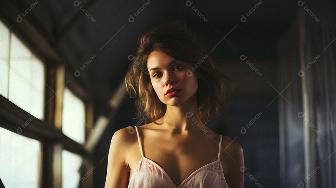 Retrato analógico de uma linda mulher posando artística