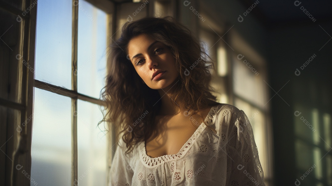 Retrato analógico de uma linda mulher posando artística