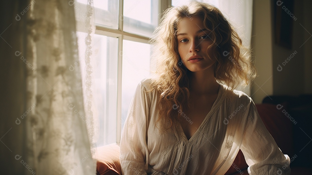 Retrato analógico de uma linda mulher posando artística