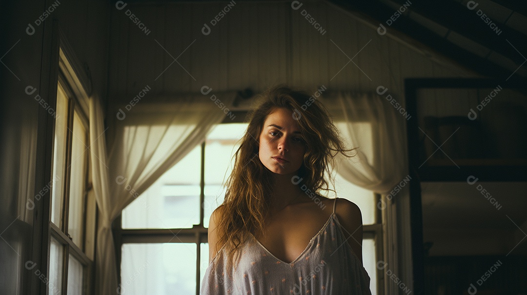 Retrato analógico de uma linda mulher posando artística