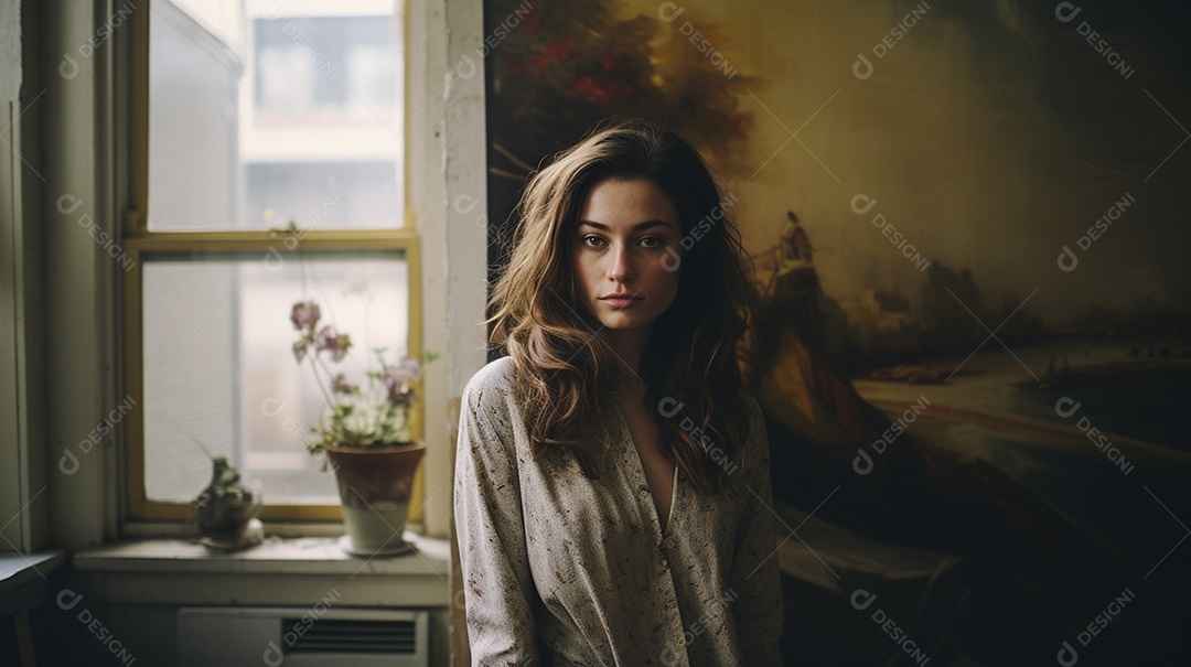 Retrato analógico de uma linda mulher posando artística