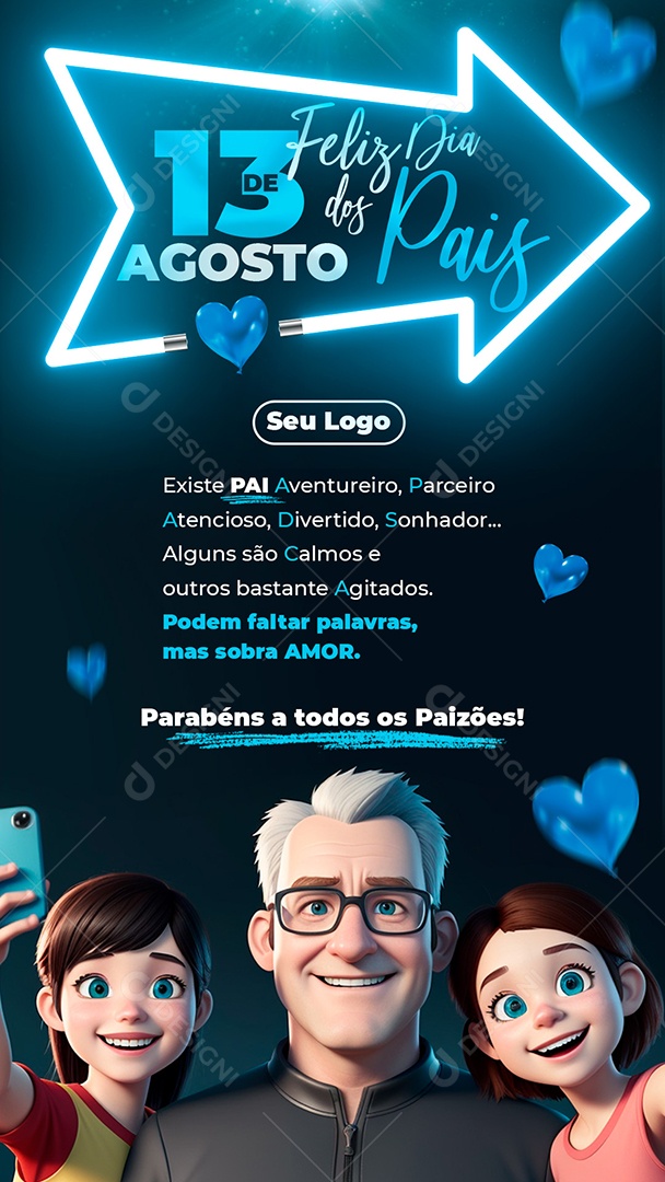 Story Feliz Dia dos Pais 13 de Agosto Social Media PSD Editável