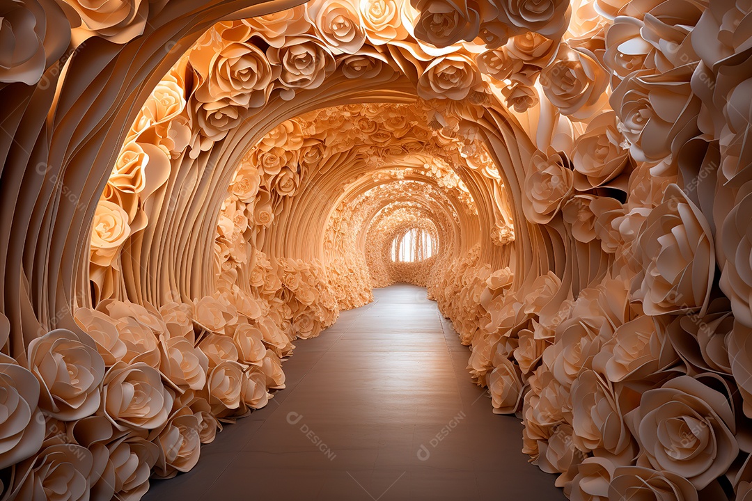 Imagem de fundo do túnel, caminho de rosas brancas