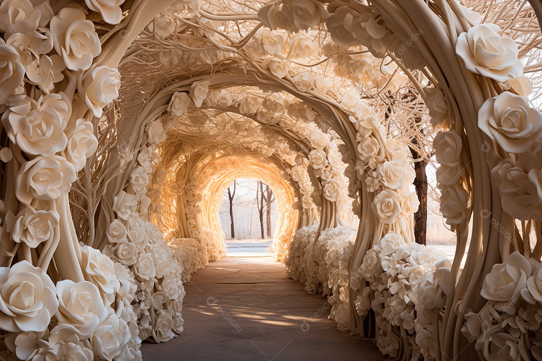 Imagem de fundo do túnel, caminho de rosas cor de rosa