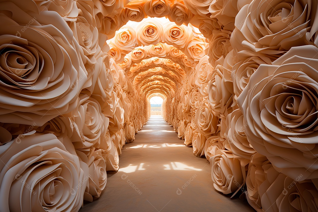 Imagem de fundo do túnel, caminho de rosas cor de rosa