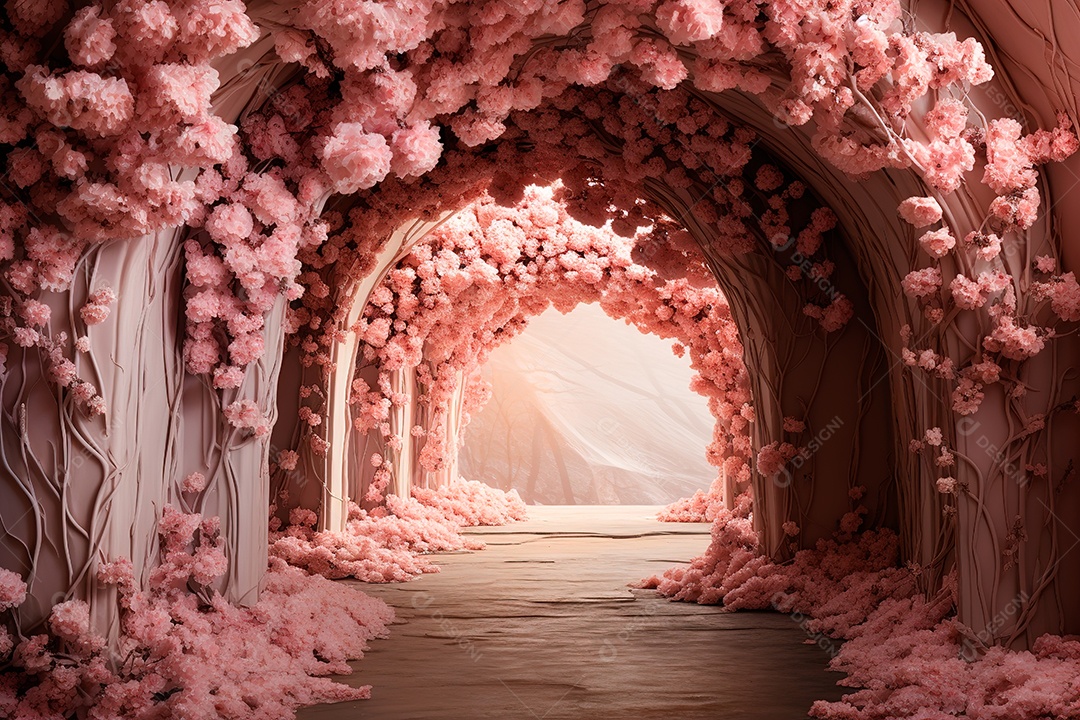Imagem de fundo do túnel, caminho de rosas cor de rosa