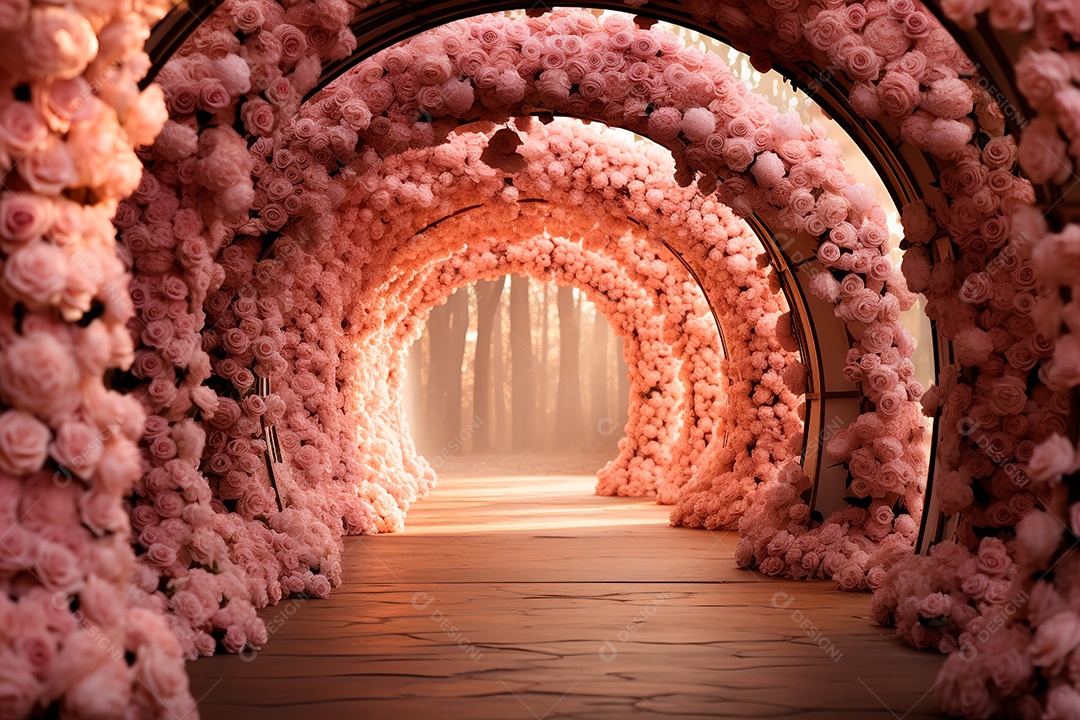 Imagem de fundo do túnel, caminho de rosas cor de rosa