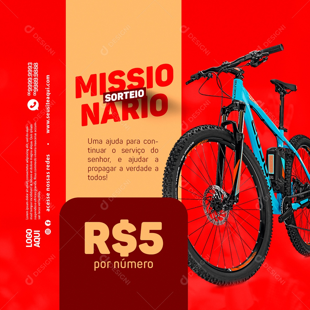 Sorteio Missionário Bike Uma Ajuda para Continuar o Serviço Social Media PSD Editável