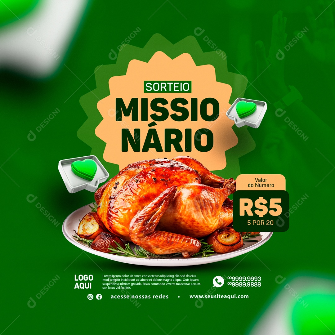 Sorteio Missionário Frango Assado Valor do Número 5,00 Social Media PSD Editável