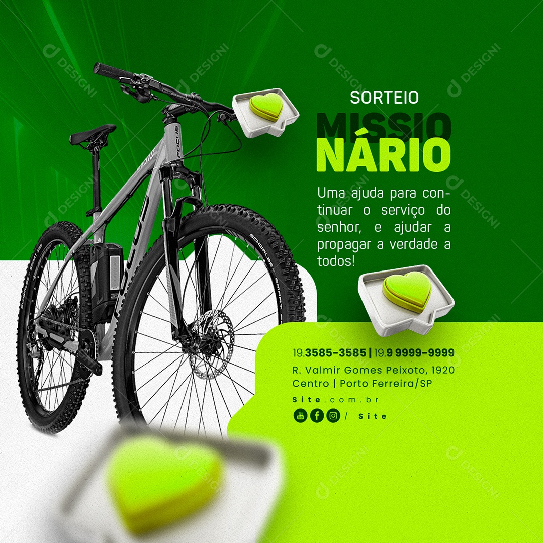 Sorteio Missionário Bicicleta Uma Ajuda Social Media PSD Editável