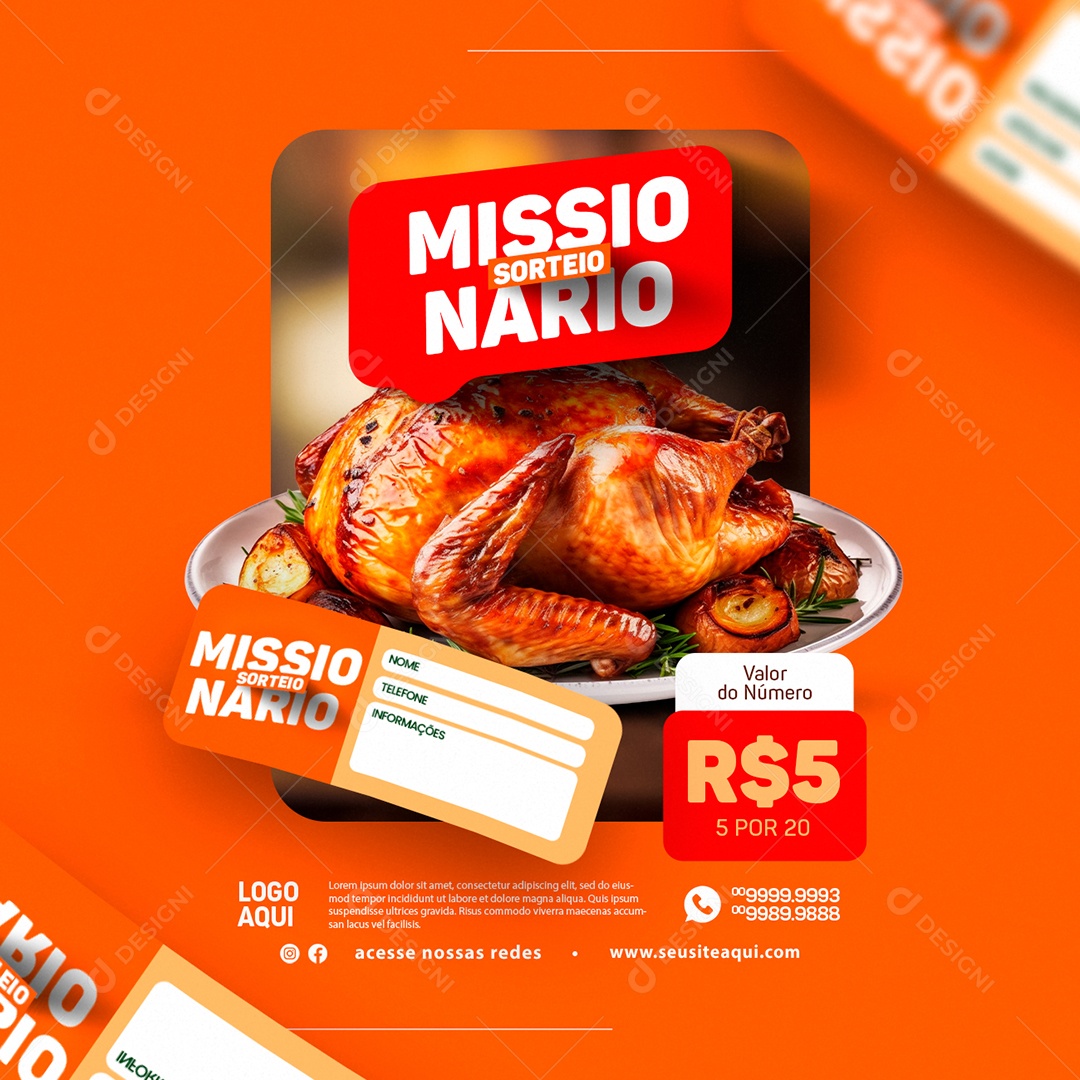 Sorteio Missionário Frango Assado Social Media PSD Editável