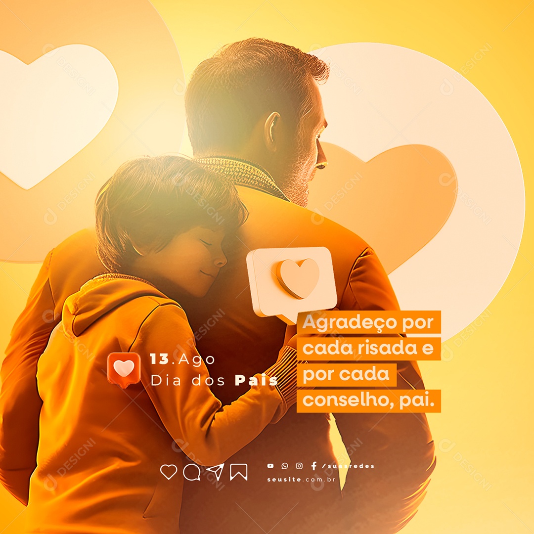 Dia dos Pais Agradeço por Cada Risada 13 de Agosto Social Media PSD Editável