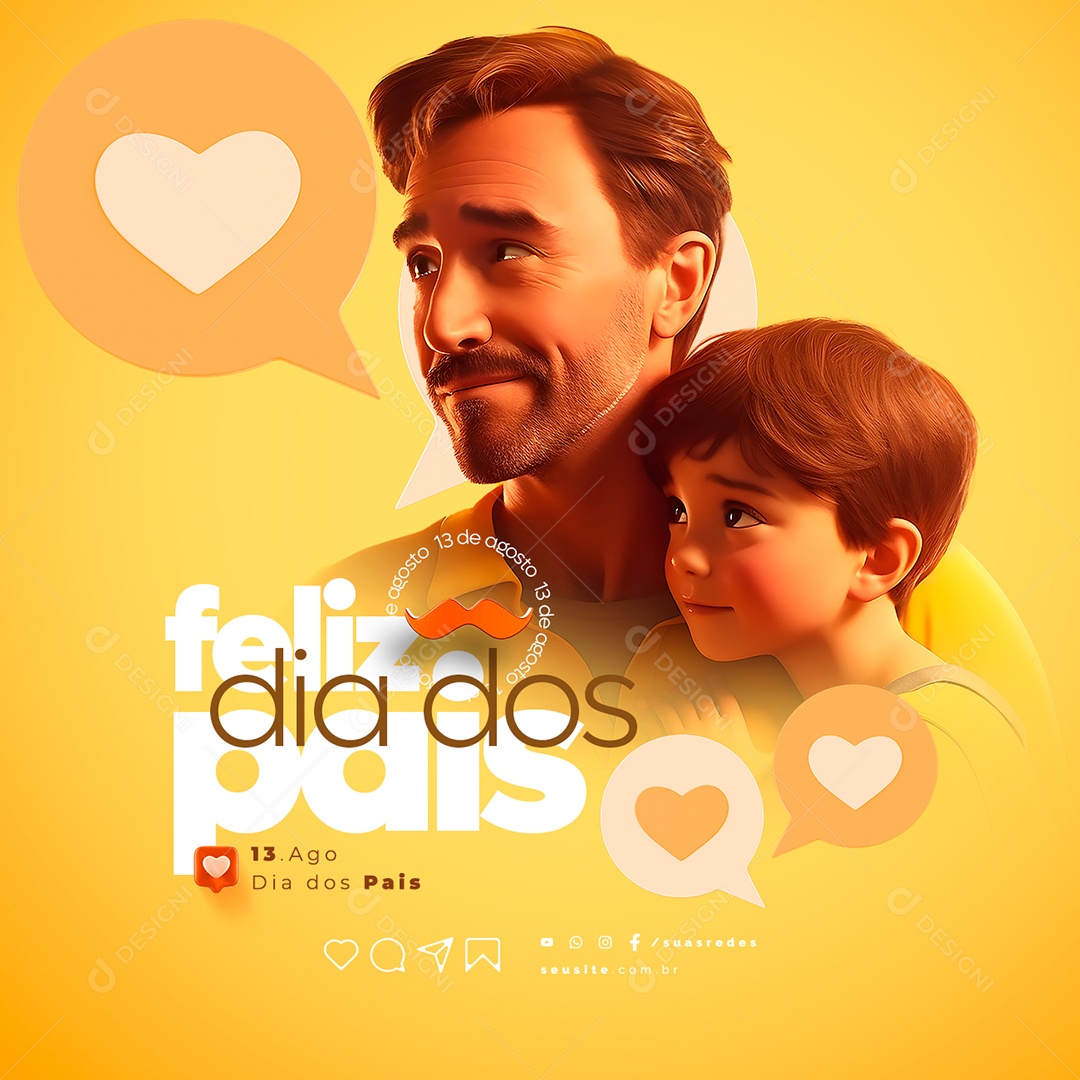 Feliz Dia dos Pais 13 de Agosto Social Media PSD Editável
