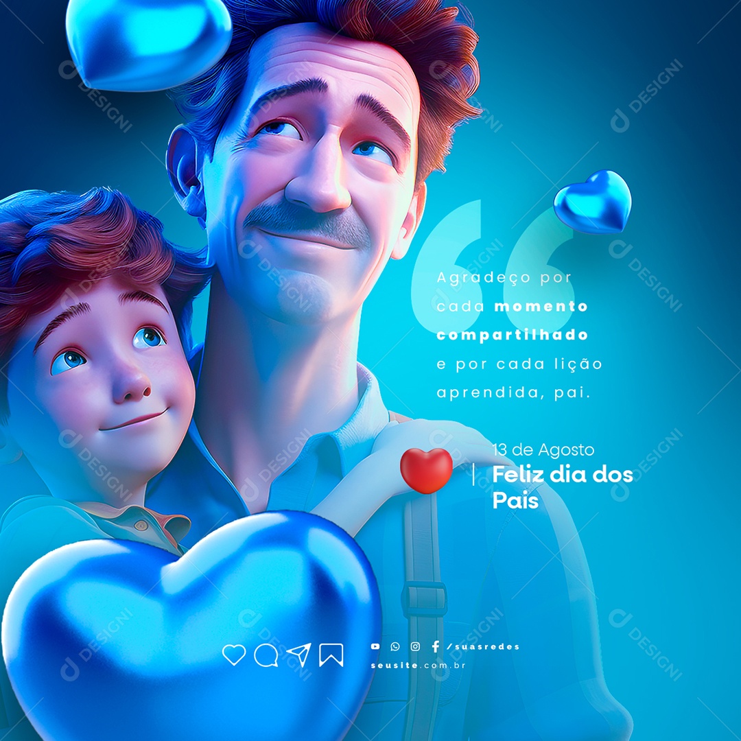 Feliz Dia dos Pais 13 de Agosto Social Media PSD Editável