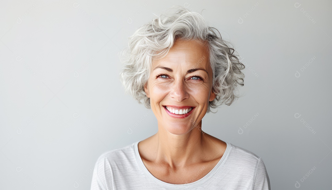 Sorrindo e elegante mulher de meia-idade transmitindo felicidade e saúde para a longevidade da geração futura