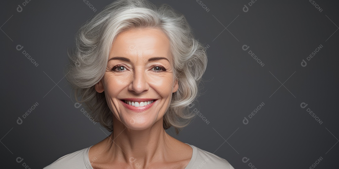 Sorrindo e elegante mulher de meia-idade transmitindo felicidade e saúde para a longevidade da geração futura