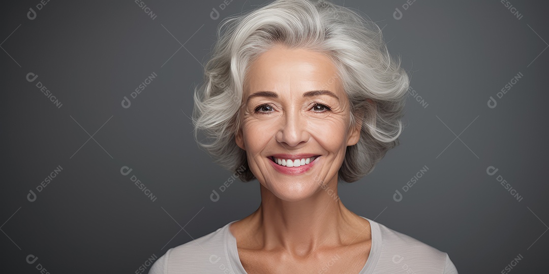 Sorrindo e elegante mulher de meia-idade transmitindo felicidade e saúde para a longevidade da geração futura