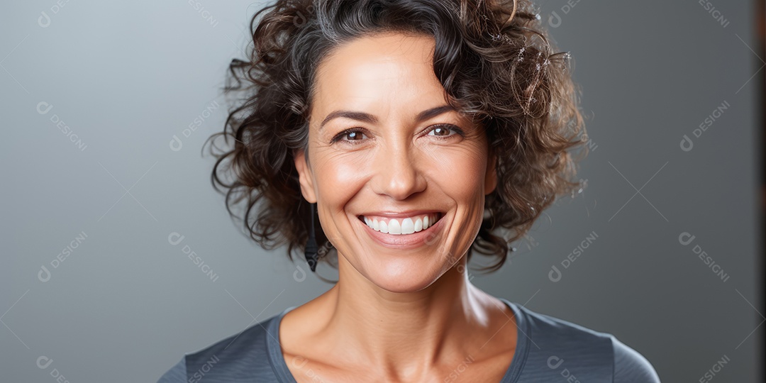 Sorrindo e elegante mulher de meia-idade transmitindo felicidade e saúde para a longevidade da geração futura