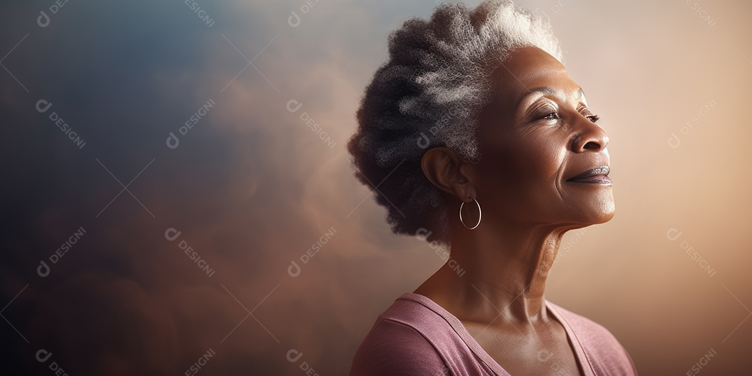 Uma mulher elegante mais velha, madura e amigável meditando e fazendo ioga com comportamento calmo e sereno