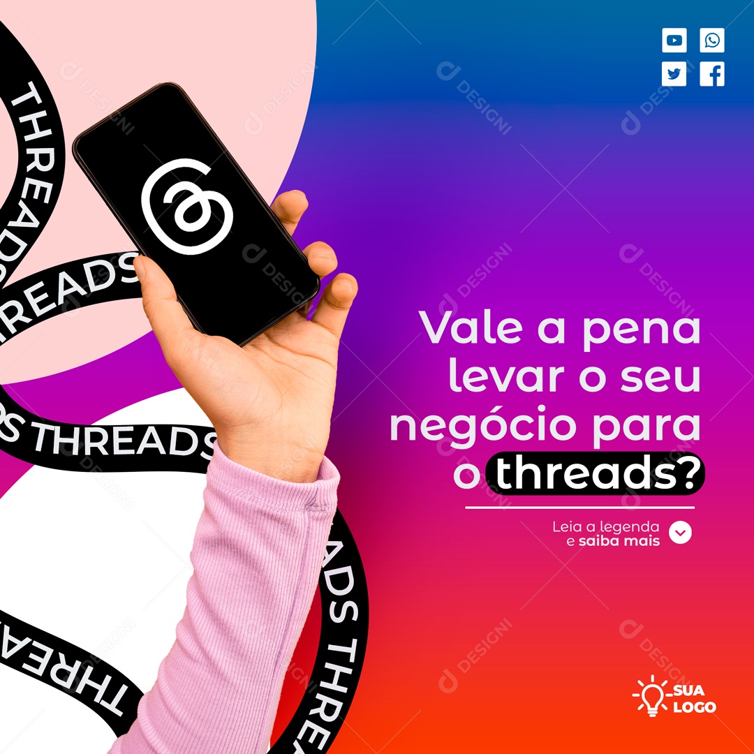 Social Media Feed Seu Negócio Para o Threads PSD Editável