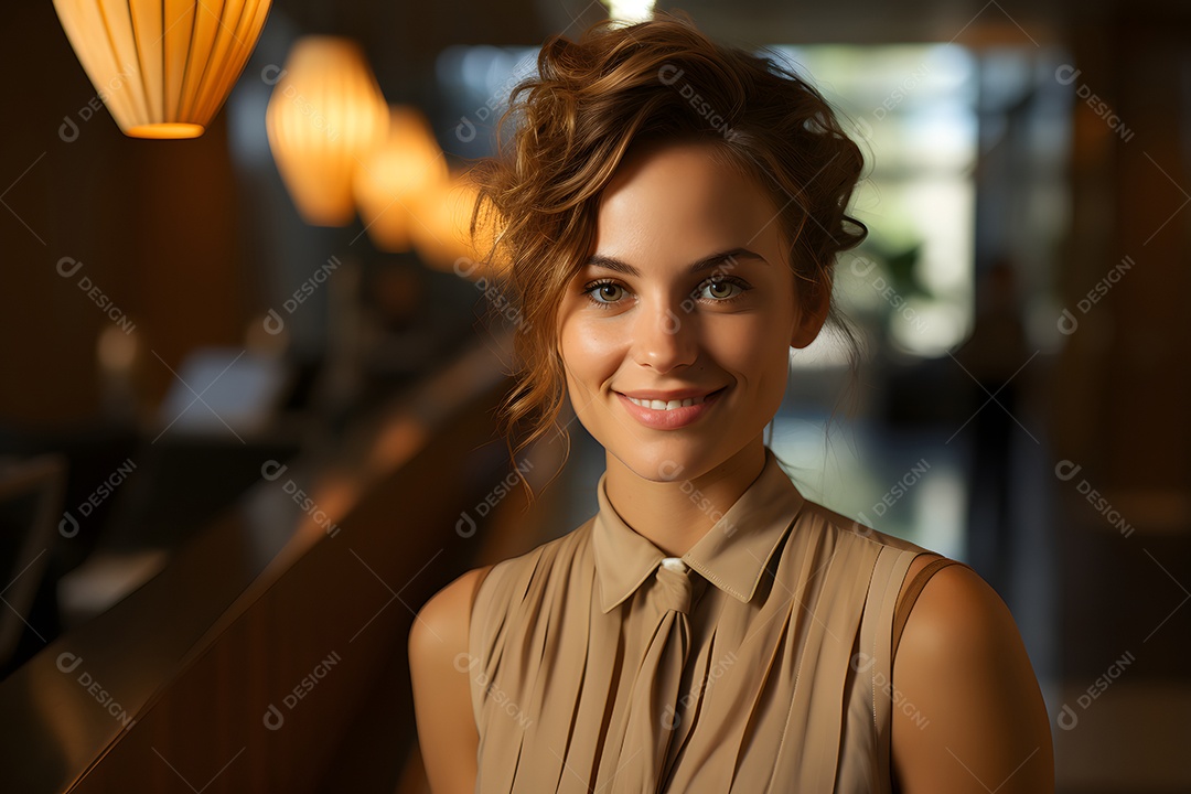 Linda mulher atendente sorridente