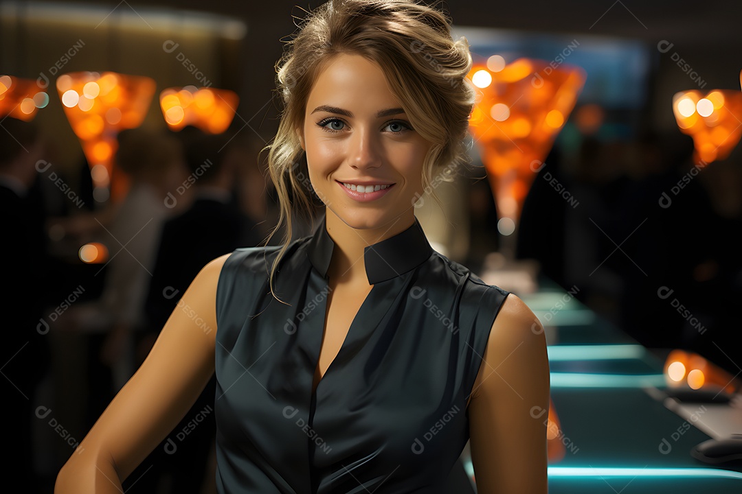 Linda mulher atendente sorridente