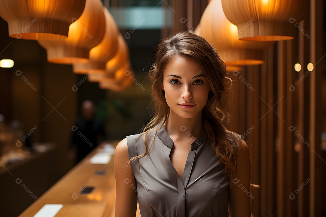 Linda mulher atendente sorridente