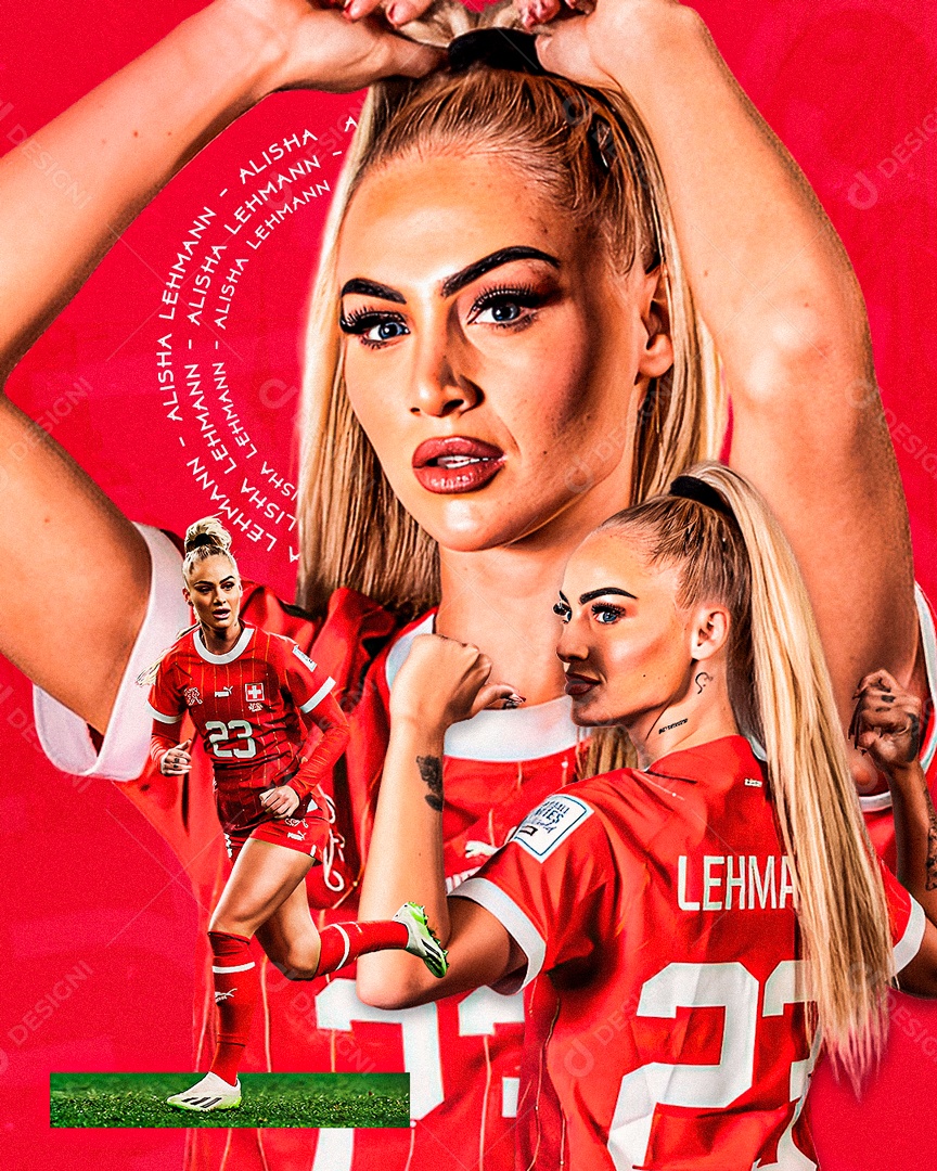 Jogadora de Futebol Alisha Lehmann Time Social Media PSD Editável