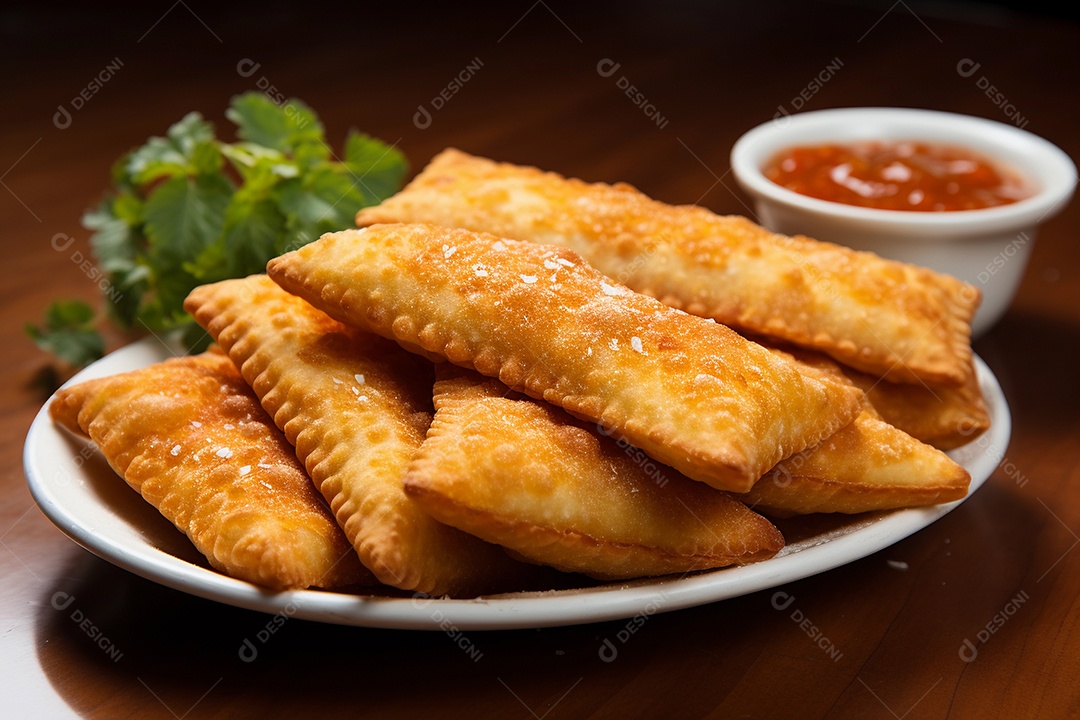 Lanche frito pastel brasileiro recheado com carne e queijo
