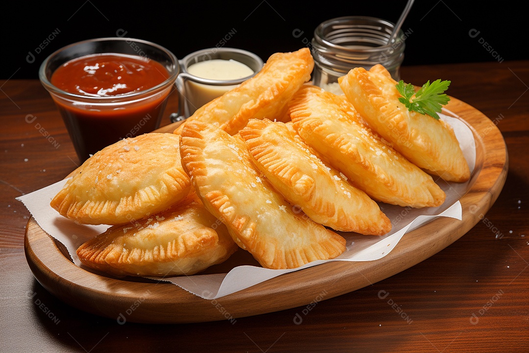 Lanche frito pastel brasileiro recheado com carne e queijo