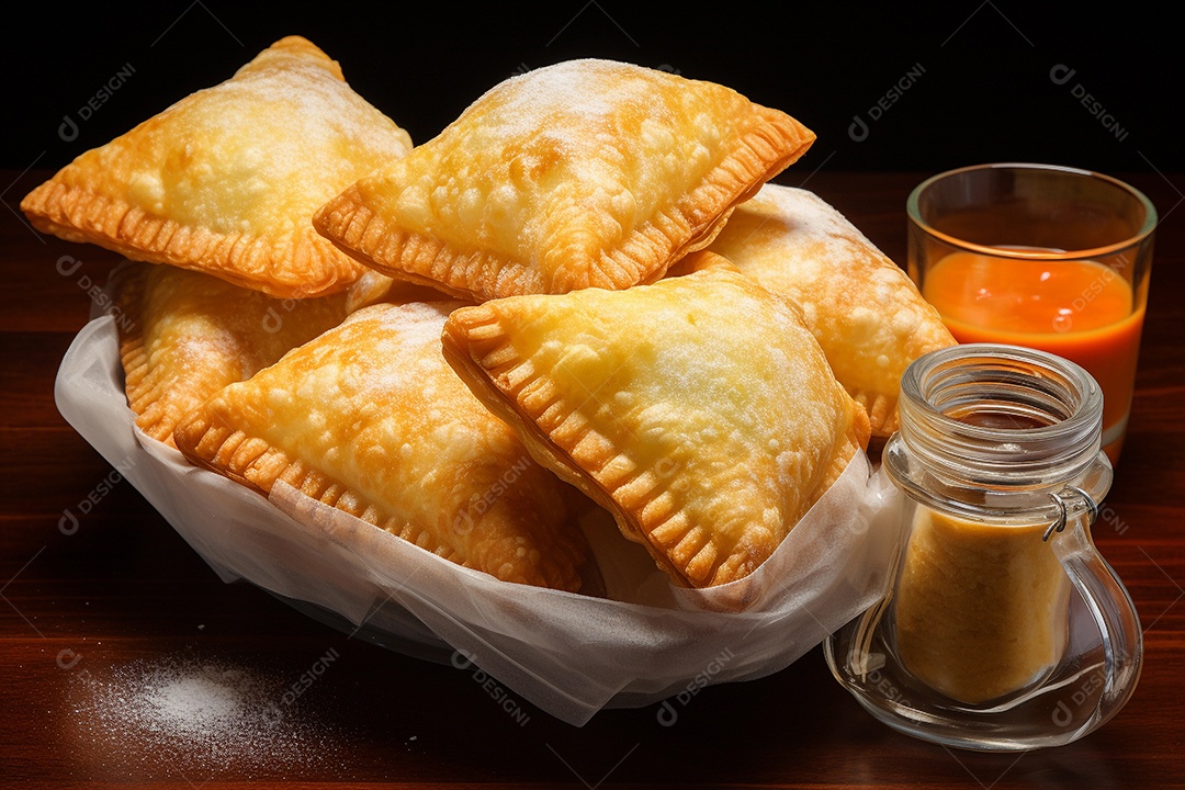 Lanche frito pastel brasileiro recheado com carne e queijo